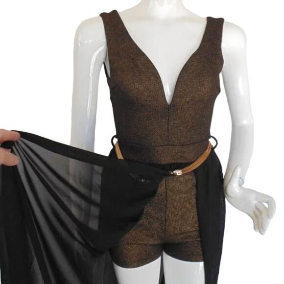 new MADRAG Romper, S, Bronze/Black mesh skirt, Sleeveless, Shorts, Metal Belt - Picture 2 of 14